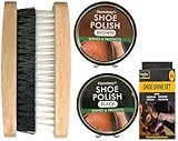 4pc Shoe Brush & Wax Polish Set (Black & Brown) | Traditional Leather Shine Shoe Polish Kit Boot Polish Brush Kit - Includes Applicator Shoe Brush, Buffing Brush, Black & Brown Polish