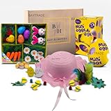 Easter Bonnet Decorations Kit | Easter Gifts for Toddlers Kids Boys Girls |Easter EGG Bundle Straw HAT Ribbon Bow Easter Craft Kits Supplies Feathers Chicks Felt Stickers Carrot Bunny Pom poms (1)