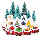 COLOFALLA 20pcs Miniature Christmas Decorations Ornaments Christmas Cake Deocrations Resin Mini Christmas Figures Santa Claus Christmas Train Tree House Small Christmas Decoratins