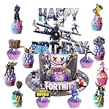 Gaming Cake Topper Set Gaming Cake Decoration 24pcs Cupcake Toppers and 1 Cake Topper for Boys Kids Game Theme Party Supplies Decoration