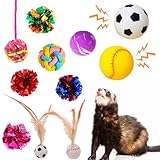 Fejapa 11 pcs Ferret Squeaky Toy Balls Squeaker Teething Toys Colorful Bouncy Rubber Bell Ball Mylar Crinkle Interactive Sound Toy Exercise Scratch Chew Toys for Ferrets Pet Cat Dogs
