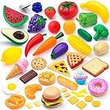 JOYIN 50 pcs Play Food Set for Kids,Plastic Toy Kitchen Accessories with Fruits,Vegetables & Desserts,Pretend Play Food Toys for Toddlers 2,3,4,5, Bithday Gift for Kids