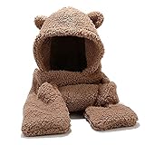 Umeepar Winter Faux Fur Hood Hat Scarf and Gloves 3 in 1 Hooded Scarf for Women Men (Brown)