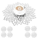 Mangata Silver Placemats and Coaster Sets of 8, Round Table Placemats for Christmas, Wedding, Dinner Parties, Restaurant, Hotel, 38cm, 15.5inches