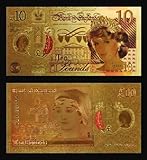 Beautiful COLOURISED 24K Gold Plated Princess Diana £10 Ten Pound GBP Great Britain Note * ONLY BANKNOTE *