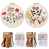 2PCS Floral Embroidery Kit, Embroidery Starter Kit with Embroidery Fabric with Floral Patterns Embroidery Hoop Needles Thread and Instructions Adult Women’s Hobbie (Pattern C+D)