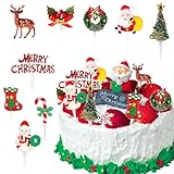 Christmas Cake Toppers, Christmas Cake Decorations, 26Pcs Xmas Cake Decorations Include Santa Xmas Snowman Tree Reindeer Candy for Holiday Party Decorations