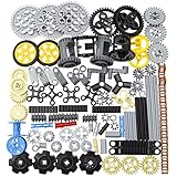 Habow 116pcs Technic-Parts Gears-Axle-Pin-Connector Compatible with Mainstream building block brand, Wheels Link Chain Gear Rack Steering Wheel Technic Bush Hook Tow Ball String Reel Differential.