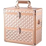Large Vanity Case Makeup Box Nail Technician Case Nail Polish Organiser Beauty Case with Drawers Nail Storage Organiser Box Lockable for Nail Art, Makeup Trools, Cosmetics (Rose Gold)