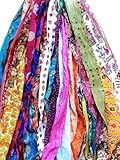 Vintage Fabrics Crafts 42 Yards Unstitched Sari Silk Yarn Ribbon Tassels 42 Strips SKEINS Mixed Shades Journal Scrapbook Craft Project Decor