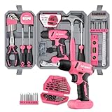Hi-Spec 57pc Pink Tool Kit with Drill – Womens Tool Box Set with 8V USB Cordless Electric Screwdriver & Drill Bits. Ladies Tools for Home DIY Repair, Office Maintenance & Everyday Use