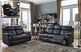 SC Furniture Ltd Black Leather Manual Reclining 3 Seater Sofa + 2 Seater + Leather Manual Recliner Armchair Suite CHICGO (3+2+1)