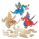 Baker Ross Dragon Woodcraft Kits - Pack of 3, Paint Your Own Dragon Craft Kit, Crafts for Kids (AX842)