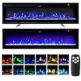 INMOZATA Electric Fire Wall Mounted/Recessed/Freestanding 102cm Electric Fireplace with Remote & Touch Screen Control 12 LED Color Flame Effect, 2 Heat Settings 900W&1800W, Crystal & Log Set