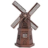 Wooden Dutch Windmill, Retro Windmill Statue, Red Bronze, Dutch Farmhouse Windmill, Table Decoration, Mini Craft Ornaments Yard, Lawn and Garden