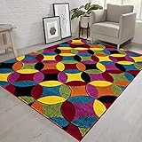 renoazul® Multi Colour Area Rugs for Living Room, Hallway, Bedroom and Office, 200 x 290 cm, Circle Bright, Soft Thick Pile Fluffy Thick Plush Polypropylene Carpet