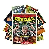 AKBOK Vintage Horror Monster Movie Posters Classic Scary Movie Poster Wall Art Prints Home Theater Set for Man Cave Living Room Bedroom 8”X 10” Unframed 9Pcs