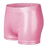 PythJooh Girls Dance Shorts - Sparkle Glitter Gymnastics Metallic Athletic Dancewear for Little Girls 3-14 Years, Pink