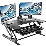 VIVO 91 cm Height Adjustable Stand Up Desk Converter, V Series, Quick Sit to Stand Tabletop Dual Monitor Riser Workstation, Black, DESK-V000V