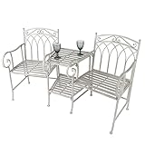 Dibor 2 Seater Garden Bench with Table Grey Vintage Style Garden Sofa Patio Set Tete-A-Tete Jack and Jill Love Seat Patio Balcony Lawn Decking Furniture