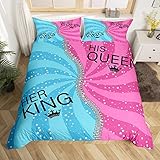 Homewish His And Her Duvet Cover Set King And Queen Bedding Set For Couple Blue Pink Spiral Swirl Stars Stripes Comforter Cover Set Romantic Valentines Presents Double Size