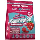 Kids Multi Vitamins 180 Vegan Gummies | Strawberry Flavour | Pouch with 9 Essential Vitamins A, D, E, C, B3, B6, B12, B5 & Iodine | Resealable & Recyclable | Suitable for Kids Age 5+ by ActivGums®