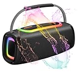 Portable Bluetooth Speaker with 24W Stereo Sound, BassUp, BT5.3, 24-Hour Playtime, IP6 Waterproof Wireless Pairing Speaker with Built-In Mic, RGB Multi-Color Rhythm Lights for Outdoor/Party/Gifts