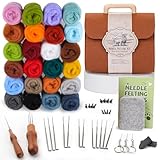 luokefe 24 Colors Needle Felting Kit, Felting Supplies with Storage Bag, Wool Kit with Wool Bulk, Needles, Pad for DIY Crafts Decoration
