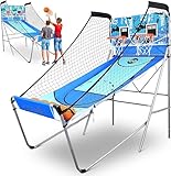 SereneLife Basketball Arcade Game, Foldable Dual Shot Basket Ball Hoop Game, Outdoor Sport Indoor Home Arcade Room w/ Digital LED Scoreboard & Play Timer, Electronic Shooting Machine for Kids & Adults