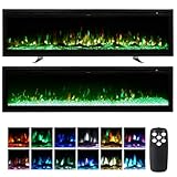 INMOZATA Electric Fire Wall Mounted/Recessed/Freestanding 127cm Electric Fireplace with Remote & Touch Screen Control 12 LED Color Flame Effect, 2 Heat Settings 900W&1800W, Crystal & Log Set