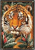 Latch Hook Rug Kits, Home Carpet Rug Making Canvas Kits, DIY Crochet Kits Embroidery Kits Needlework Crafts for Home Decor, Latch Hook Kits for Beginners Kids Adults, 60 X 40 cm, Tiger