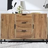 Merax Sideboard Cabinet Cupboard with 2 doors and 3 drawers, rustic Sideboards for Living Room, Kitchen, and Hallway, Adjustable shelf, 120 x 40 x 76 cm, dark oak