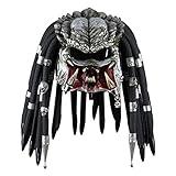Predator Mask with Dreads Hair Scary Alien Full Head Headwear Halloween Cosplay Creepy Helmet Role Play Latex Props