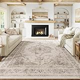 HUGEAR Vintage Beige Rugs Living Room Washable Non Slip Large Area Rug 240x300cm Bedroom Kitchen Hall Lounge Office Dining Room Indoor Carpet Low Pile Big Carpets