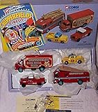 Corgi classic chipperfields land rover morris minor pickup thames trader and AEC fire engine 4 piece set 1.50 scale limited edition diecast model