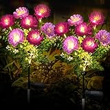 FWLWTWSS Solar Lights Outdoor Garden - 2 Pack Snow Lotus Solar Garden Lights, Garden Lights Solar Powered Waterproof with 7 Small Snow Lotus Flowers, Garden Ornaments Outdoor (Purple)