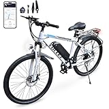 SUDOO Electric Bike, 26'' Ebike with 36V 7.8Ah Removable Battery & 250W Powerful Motor, 7 Speed, LCD Display, APP Control, Electric Mountain Bicycle for Adults Men, Anti-Theft(White)