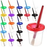 Yarlung Set of 10 Spill-Proof Paint Cups with Paint Brushes and Lids, Painting Tools Hog Bristle Brushes for Watercolor, Tempera, Washable, Acrylic, Crafts, 10 Colors Matched