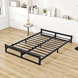 VECOCHO Double Bed Frame,4ft6 Floor Bed Frame Double Bed Base with Reinforced Steel Slats,Metal Platform Low Bed Double135x190 cm,Mattress Base No Box Spring Needed,No Noise,Black