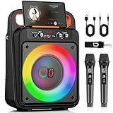 JYX Bluetooth Karaoke Machine with 2 Wireless Microphones, Portable Karaoke Speaker for Adults Kids, PA System Speaker with LED Lights Support REC/USB/AUX/TF for Outdoors Home Party