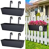 OGIMA 41cm Railing Planter Box, 3 Pack Large Hanging Planters for Outdoor Plants with Adjustable Wide Hooks for 7cm Railings - Balcony Planters Railing Hanging for Deck, Fence & Patio Decor