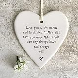 East of India Porcelain Hanging Heart - Love You to the Moon: Elegant Decorative Ornament, Thoughtful Gift for Expressing Love and Affection