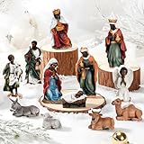 Thyle 12 Pcs African American Mini Nativity Scene Set for Christmas Indoor Decor Wooden Little Black Nativity People Set Mini Christmas Ornaments Gifts Xmas Tabletop Scenes Figures
