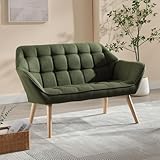 Ya-Home Modern 2 Seater Sofa Linen Upholstered Loveseat Sofa with Solid Wood Legs, Comfortable Padded Couch for Living Room/Bedroom, Green