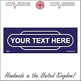 Vital Signs Direct CM155E Bespoke custom Your Choice Model Railway Totem Station Sign Dark Blue 150mm x 50mm Magnetic - Vehicle Grade