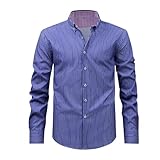 Men's Classic Button Down Shirt,men's Striped Grandad Shirts Long Sleeve T-shirt Office Button Down Shirt For Men Mens Dress Shirt Pinstripe Shirts Business Formal Shirts Dark Blue