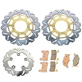 TARAZON Motorcycle Front Rear Brake Discs Rotors and Pads Set (Gold, for S.u.z.u.k.i GSXR 600 750 06 07/ GSXR1000 07 08)