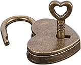 Lock Antique Brass Padlock with Key, Vintage Heart Shape Anti-Theft Mini Padlock Bag Travel Suitcase Luggage Box Case Key Keyed Padlocks，Padlocks and Hasps