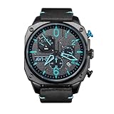 AVI-8 Mens 45mm Hawker Hunter Retrograde Chronograph Blue Diamond Japanese Quartz Pilot Watch with Leather Strap AV-4052-05