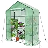 VOUNOT® Walk In Greenhouse with Shelves, Portable Plastic Green House for Garden & Outside, Large Growhouse, Green 143x73x195cm